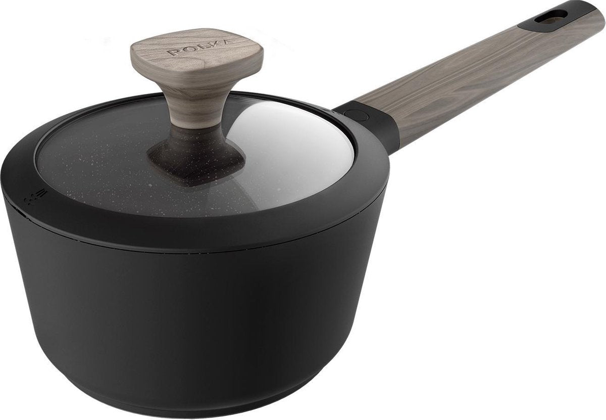 Cecotec Steelpan - 16 cm - Alle warmtebronnen inclusief inductie - Steelpannen met deksel - Vaatwasserbestendig - Sauspan met antiaanbaklaag - Steelpannetje - Zwart