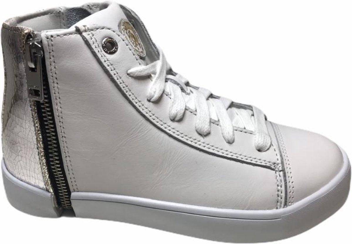 Diesel vetersneakers 2 ritsen zip round wit silv mt 33