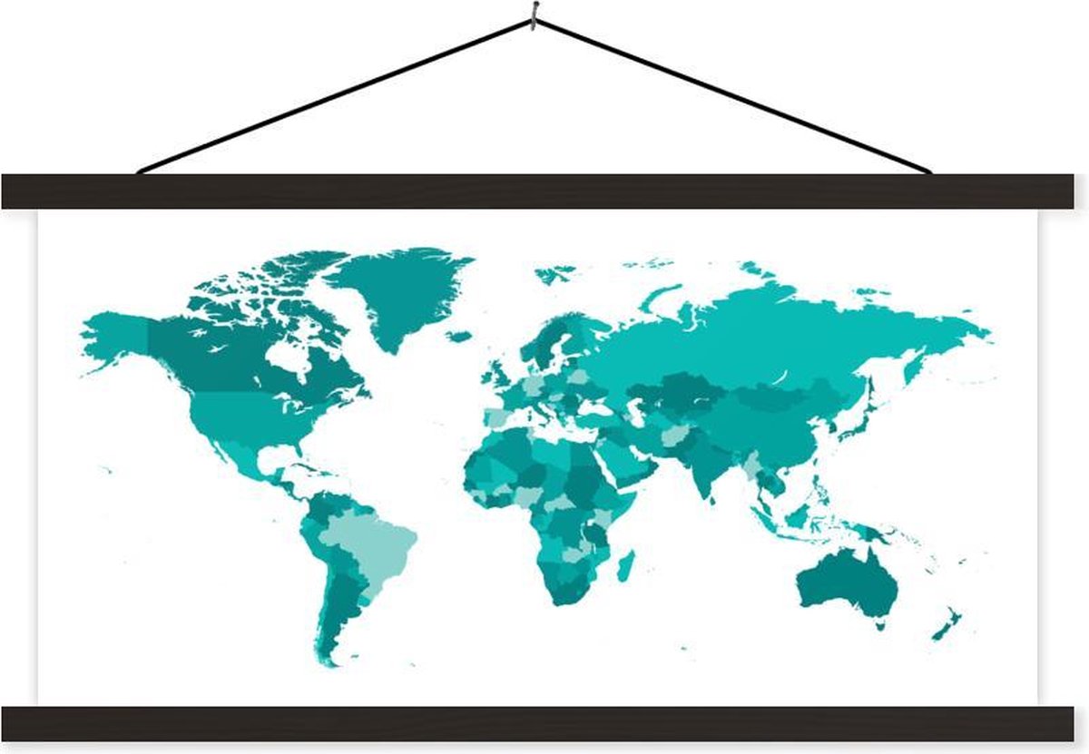 Schoolplaat - Wereldkaarten - Wit - Blauw - 150x75 cm - Zwarte latten
