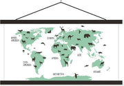 Wereldkaart kinderen - Dieren - Groen - 60x30 cm - Schoolplaat