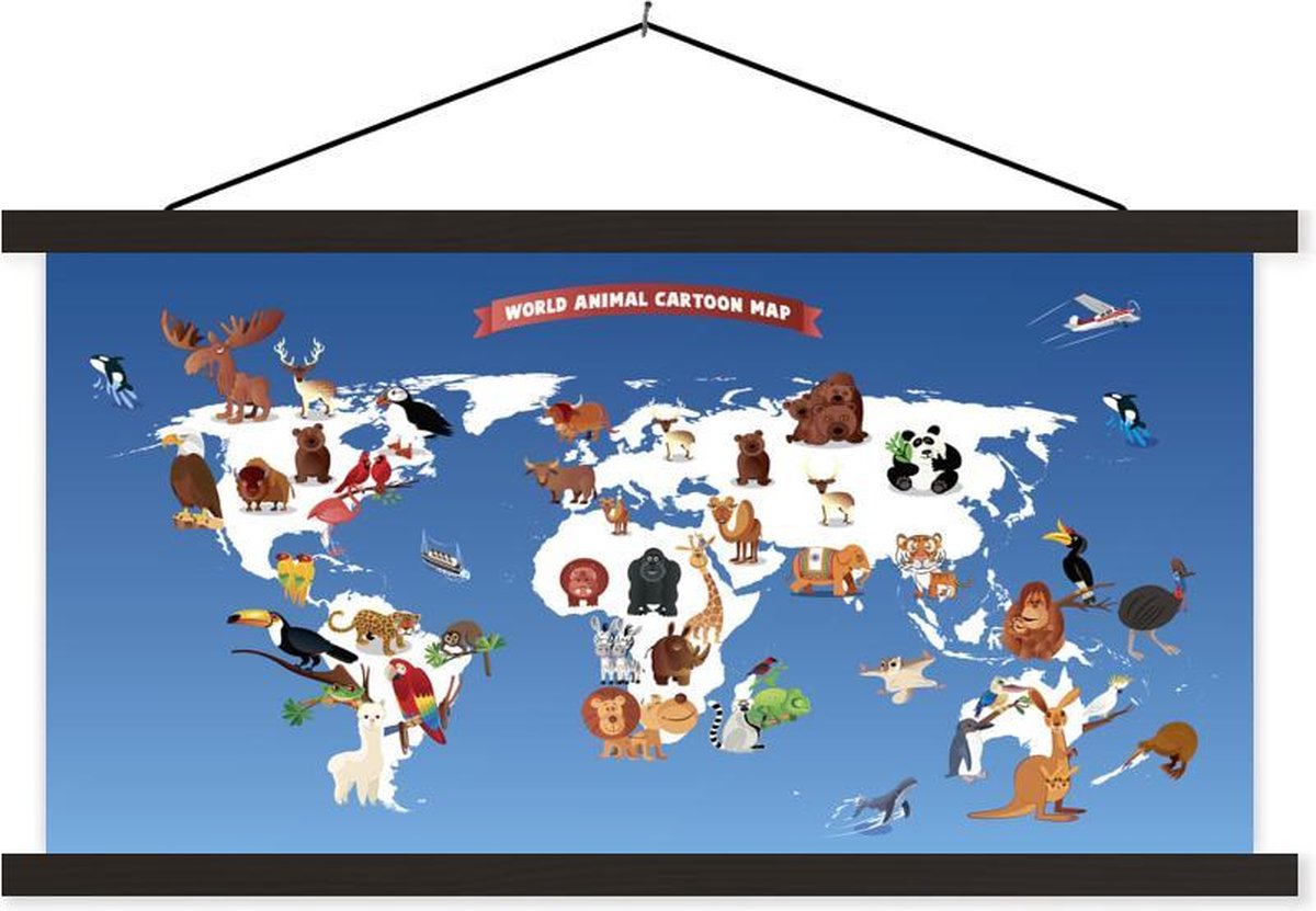 Wereldkaart Kinderen - Dieren - Aarde - 90x60 cm - Schoolplaat