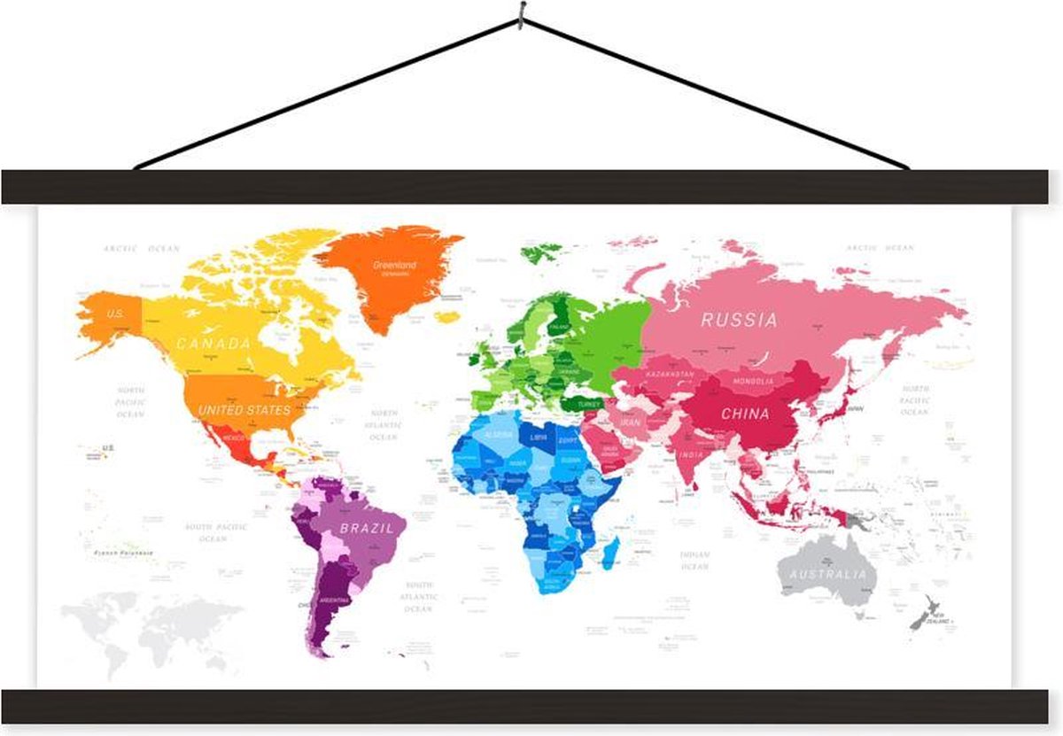 Wereldkaart Kinderen - Kleuren - Tekst - 150x75 cm - Schoolplaat