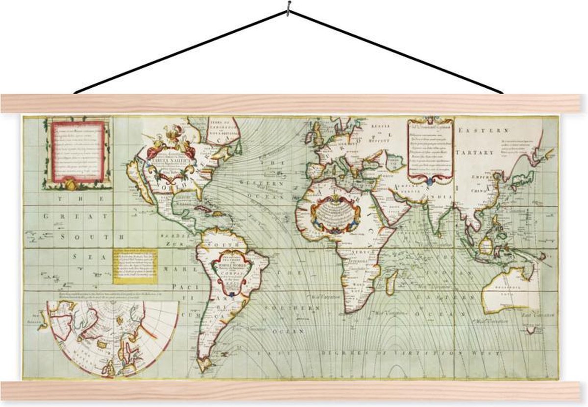 Schoolplaat - Wereldkaart - Vintage - Antiek - 150x75 cm - Blanke latten