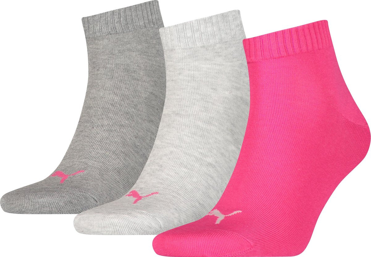 PUMA Sportsokken - QUARTER PLAIN 3Paar-Unisex-Maat-35 middle grey melange / pink