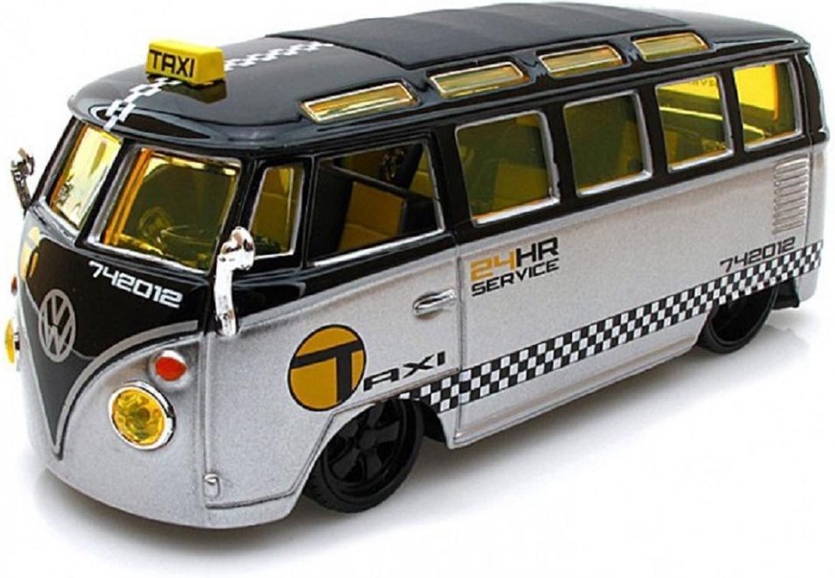 Maisto VW T1 SAMBA VAN TAXI zilver/zwart schaalmodel 1:24