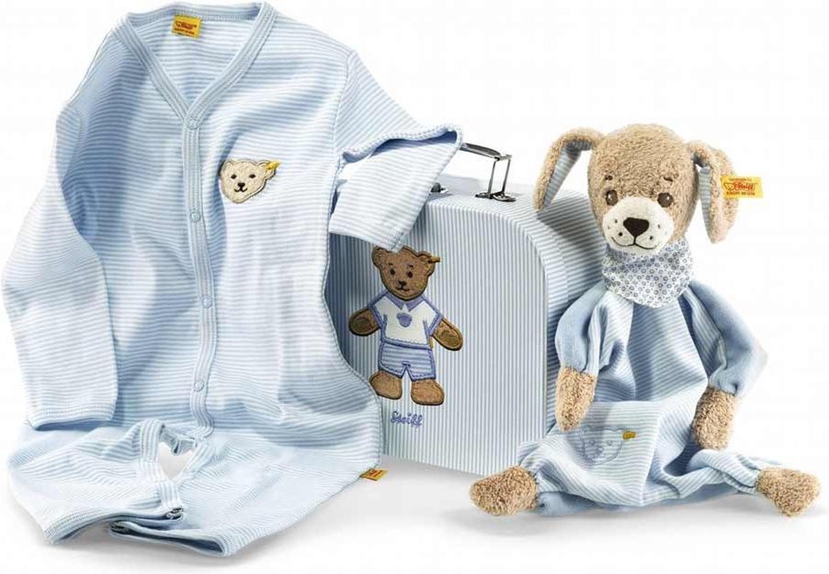 Steiff baby gift set hond knuffeldoek met koffer 24 cm. EAN 240508