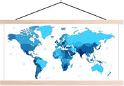 Schoolplaat - Wereldkaart - Kleurrijk - Blauw - 150x75 cm - Blanke latten