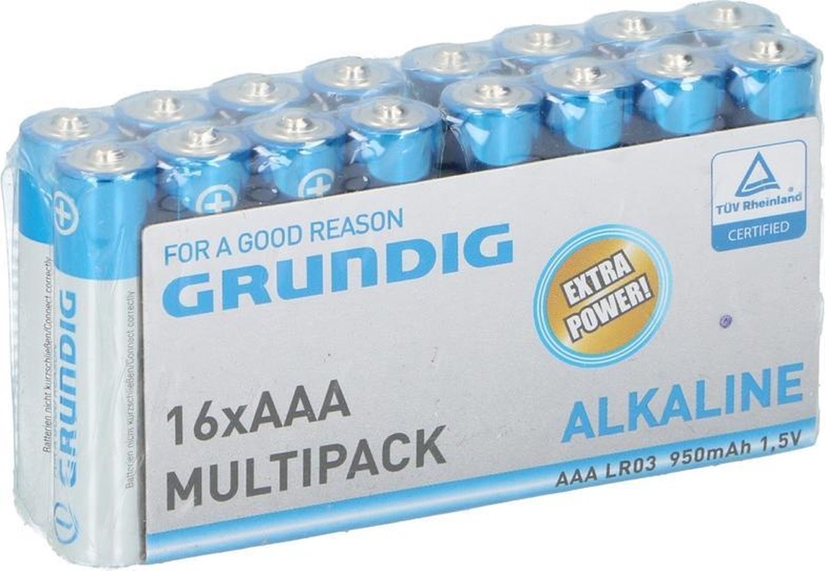 16x Grundig AAA batterijen alkaline 1.5 volt - Voordeelpak