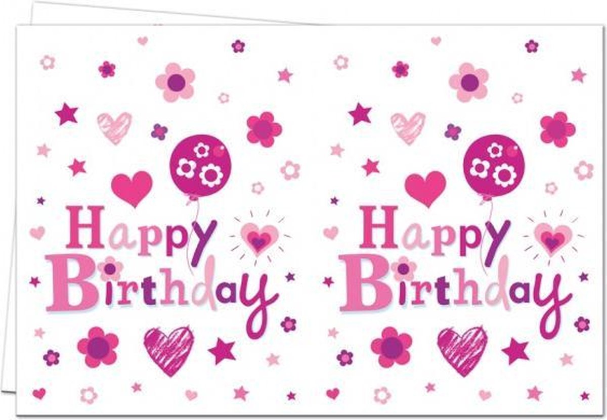 Procos Tafelkleed Happy Birthday 180 X 120 Cm Wit/roze