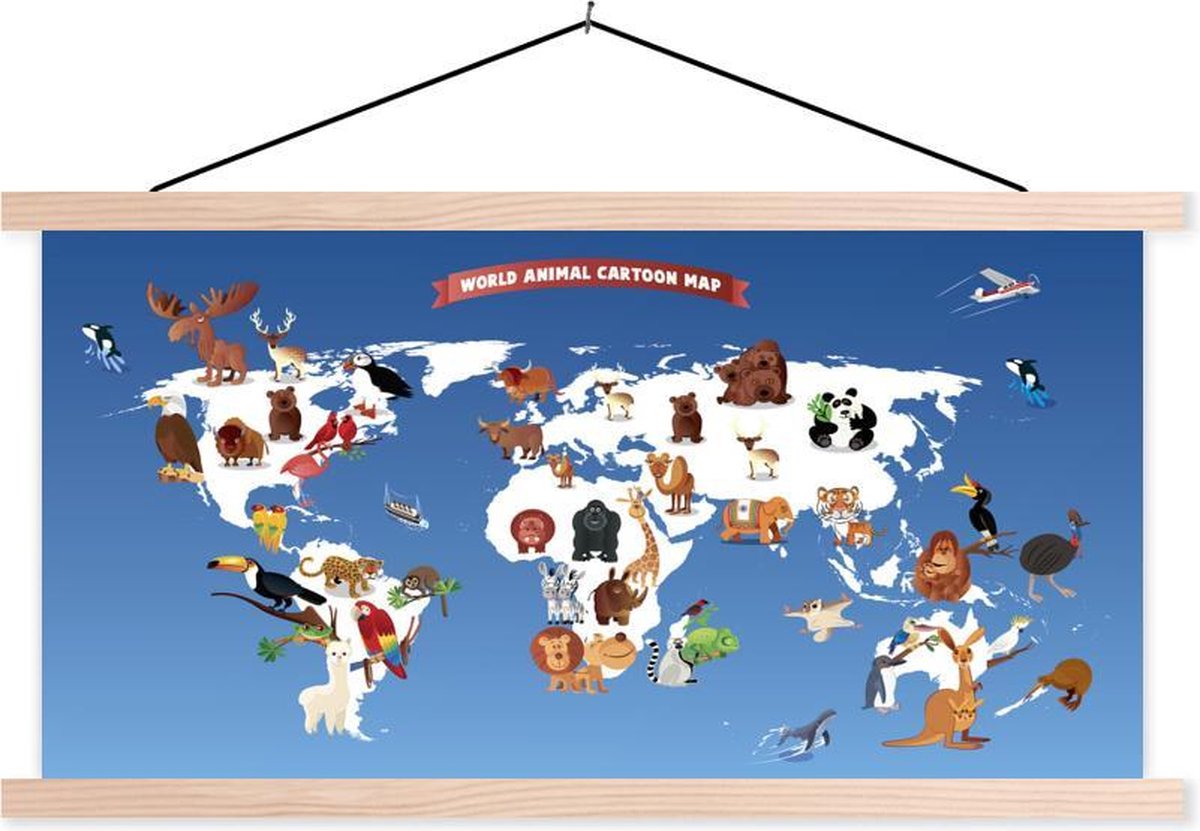 Wereldkaart Kinderen - Dieren - Aarde - 150x100 cm - Schoolplaat
