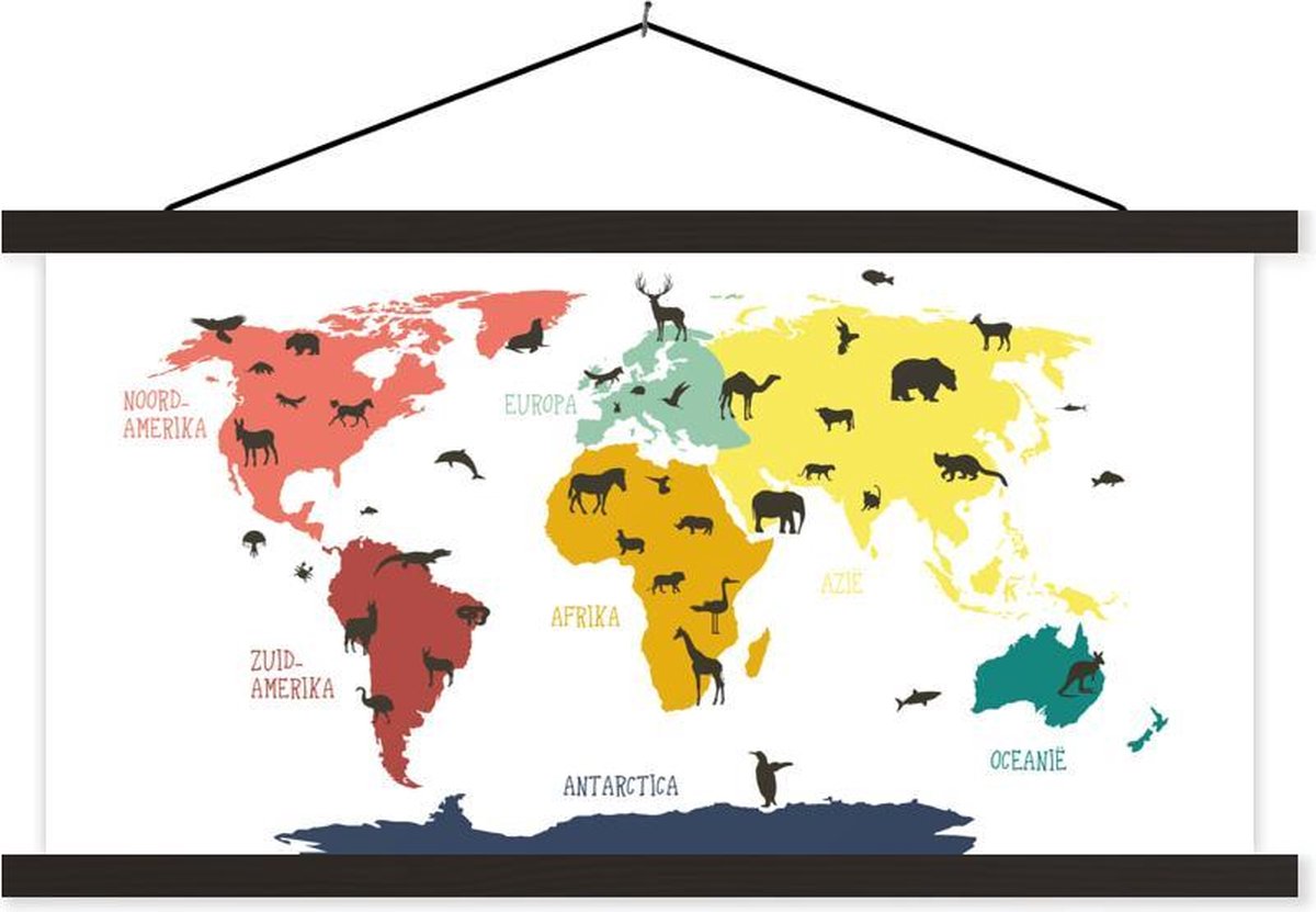 Wereldkaart Kinderen - Dieren - Kleurrijk - 60x30 cm - Schoolplaat