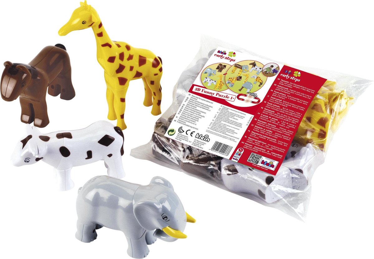 Klein 3D dierenpuzzel met magneten Paard en Koe 8 stukjes