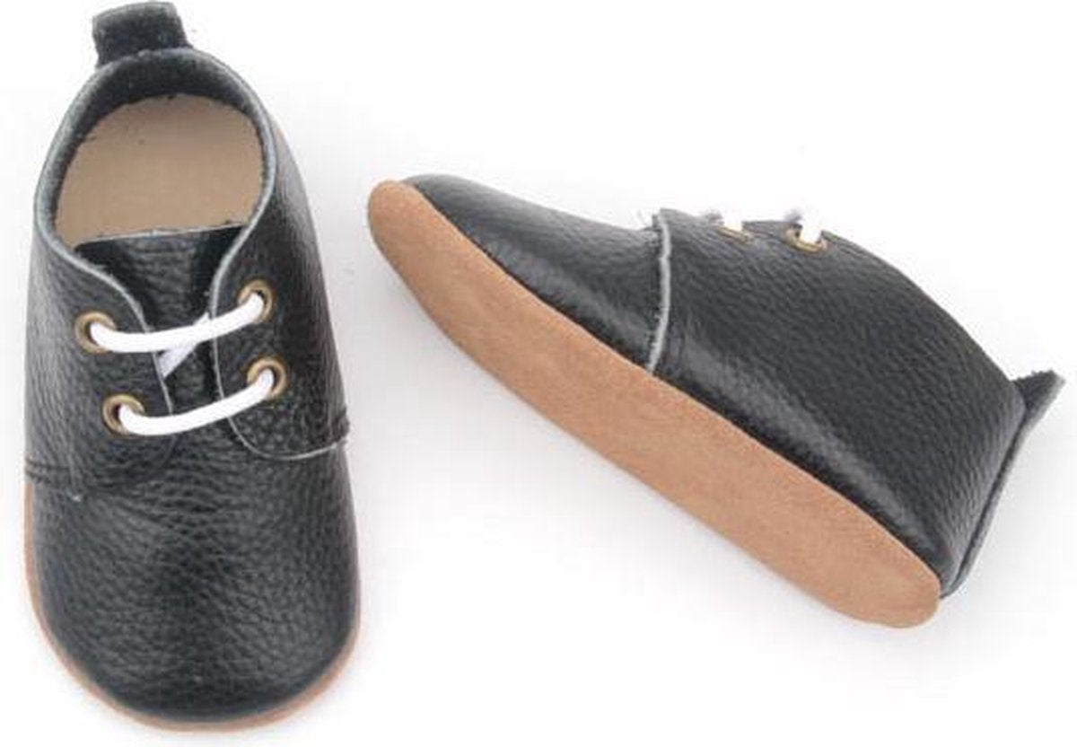Leren Babyschoenen met Veters zwart 0-6 maanden