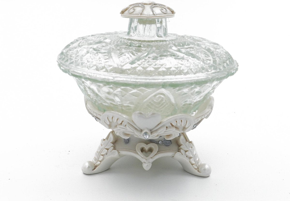 Glazen Suikerpot Met Polyresin - Wit Met Zilver - Ø17