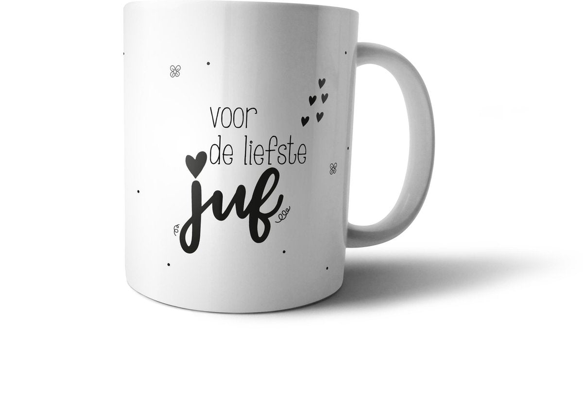 bijStip Mok Koffie School de Liefste Juf - Zwart Wit - 330ml