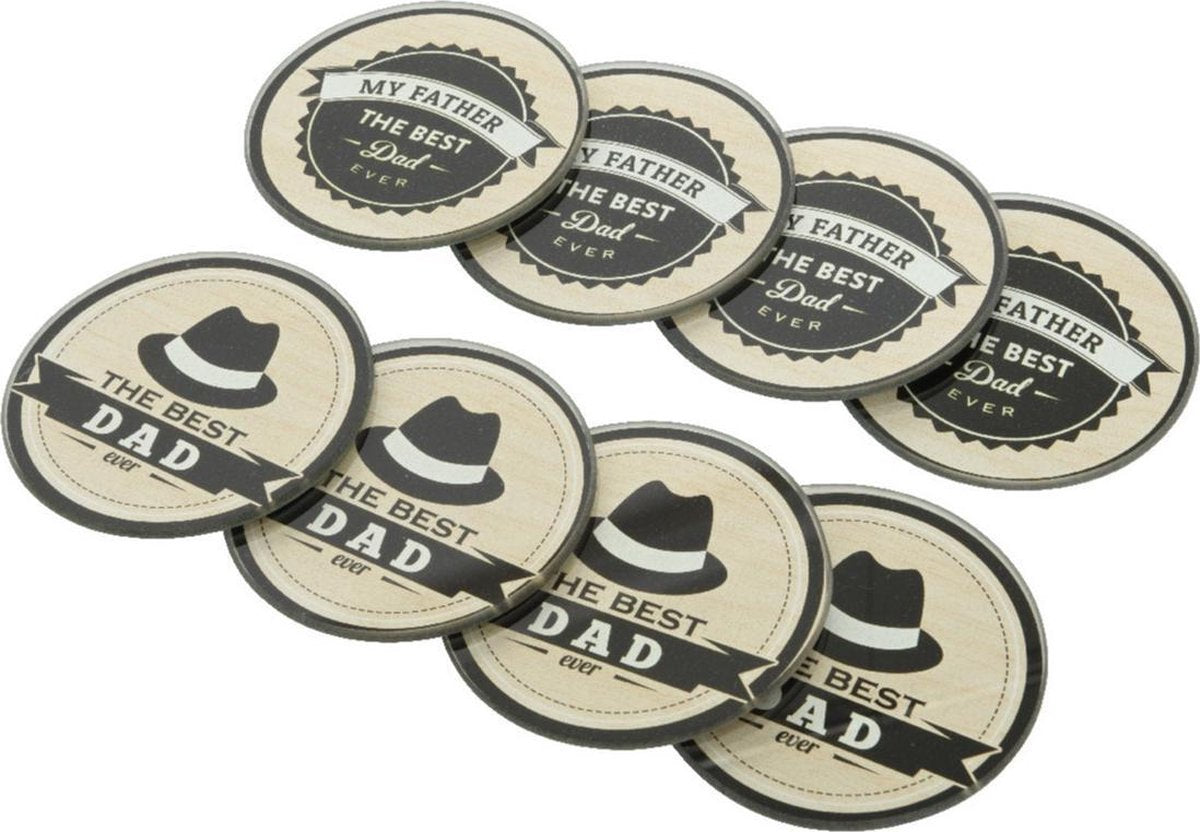 Vaderdagcadeau 8x bierviltjes/onderzetters The Best Dad Ever 9 cm - Vaderdag cadeautjes - Verjaardagscadeau papa