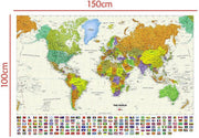 Grote Wereldkaart - Landkaart - Schoolkaart  - Schoolplaat - Atlas 150 x 100 CM - Wanddecoratie - Extra Groot - Kwaliteit - Design - Poster - Om aan de muur te hangen - Wereld Kaart - Land Kaart - Continenten