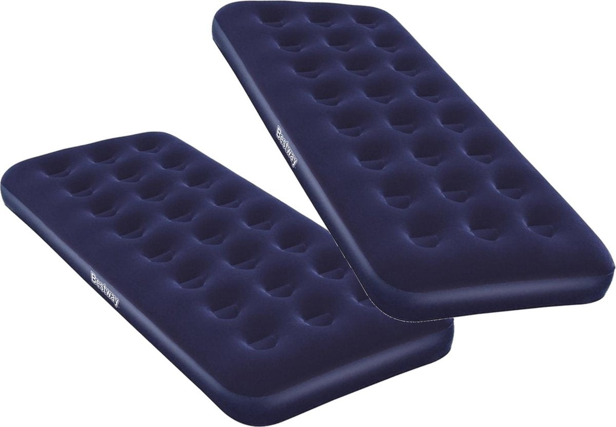 Set van 2x stuks luchtmatras donkerblauw - eenpersoons - 185 x 76 x 22 cm - Opblaasbare luchtbedden