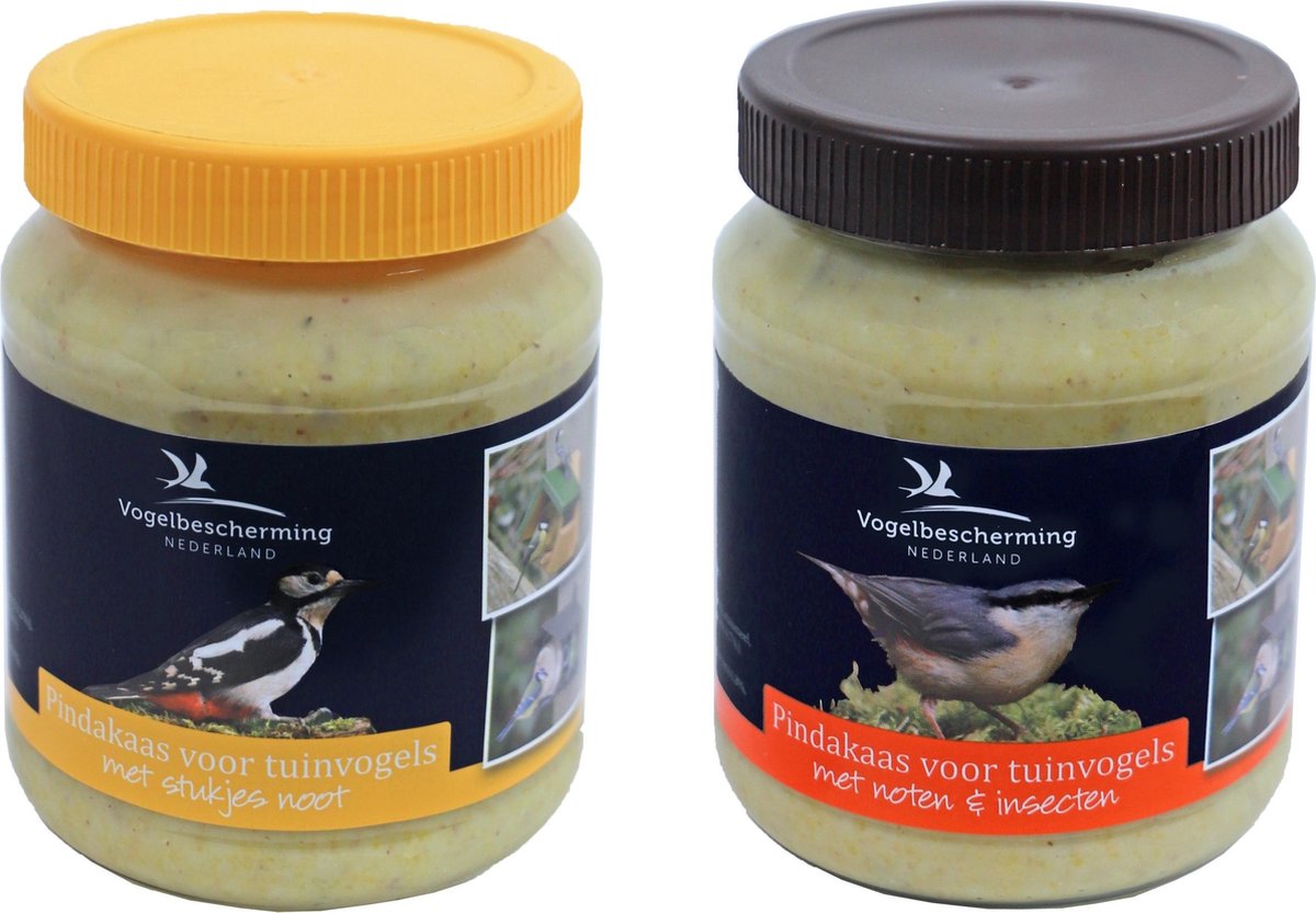 2x Potten buitenvogelvoer vogelpindakaas smaken mix 330 gram