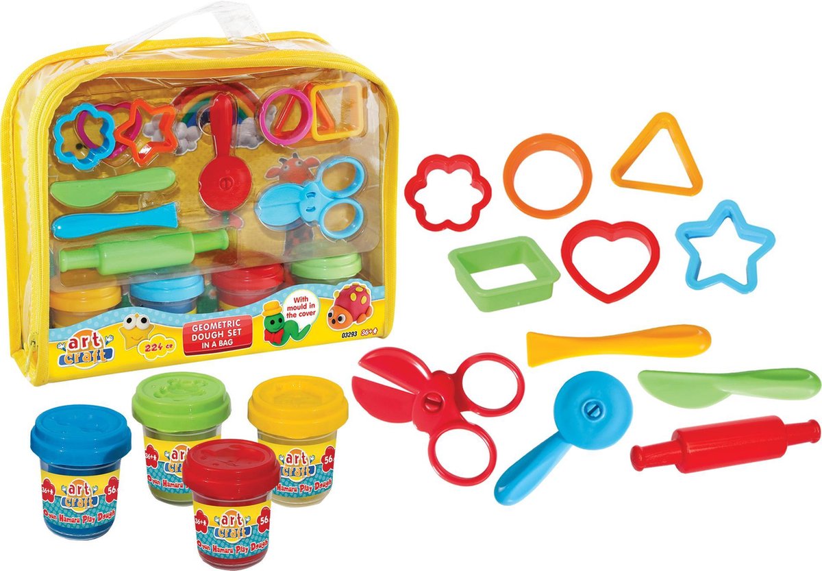 Speelklei Speelgoed Motoriek - Speeldeegset met Art Craft Tas - 15 stuks - 4 kleuren - + 36 maanden