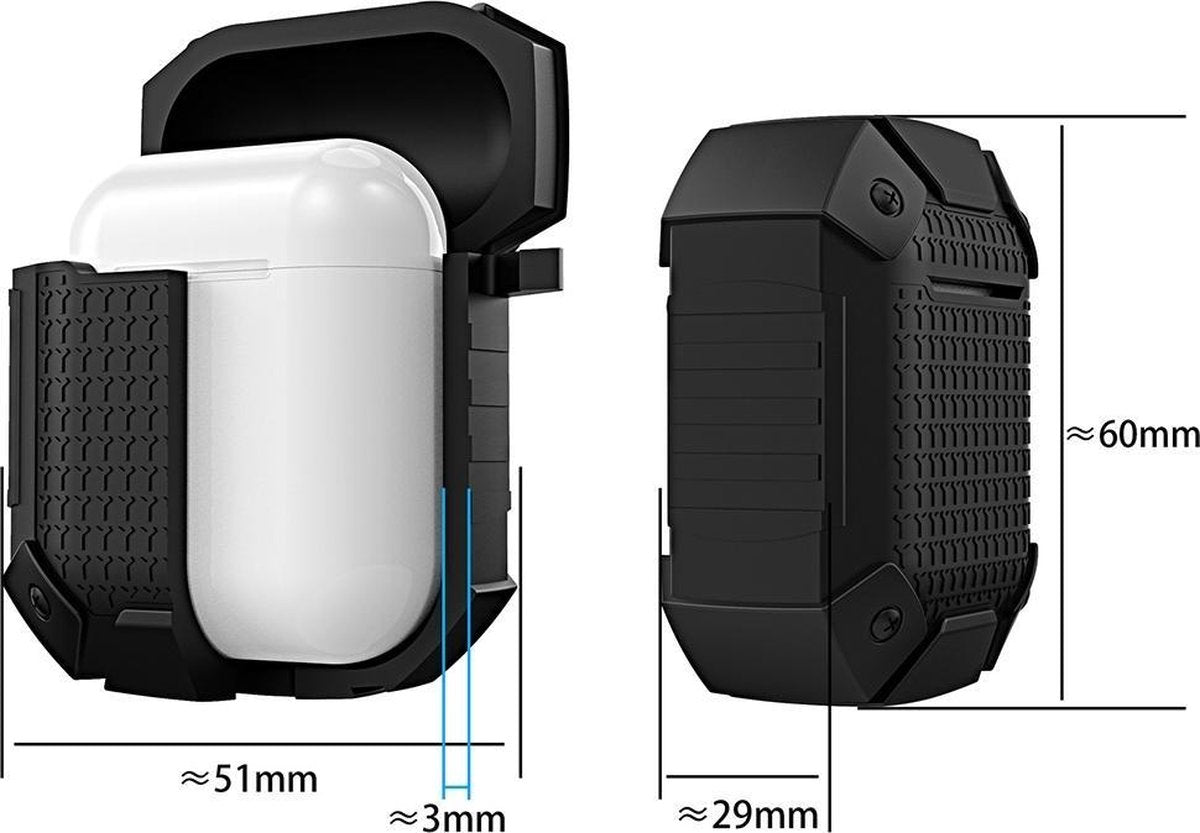 Mobigear Karabijnhaak Shockproof Armor Siliconen Cover Rood voor Apple AirPods