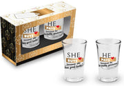 Set van 2 shotglaasjes She buys + He pays