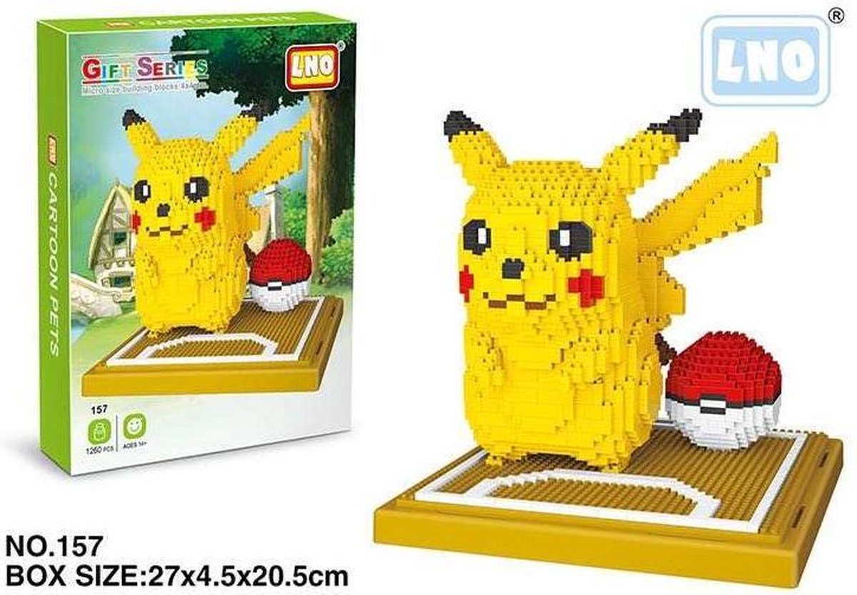 Bouwstenen pop Pikachu Pokeball - Speelgoed - Pokémon - Kinderen - Volwassenen - 1260 blokjes - Bouwpakket