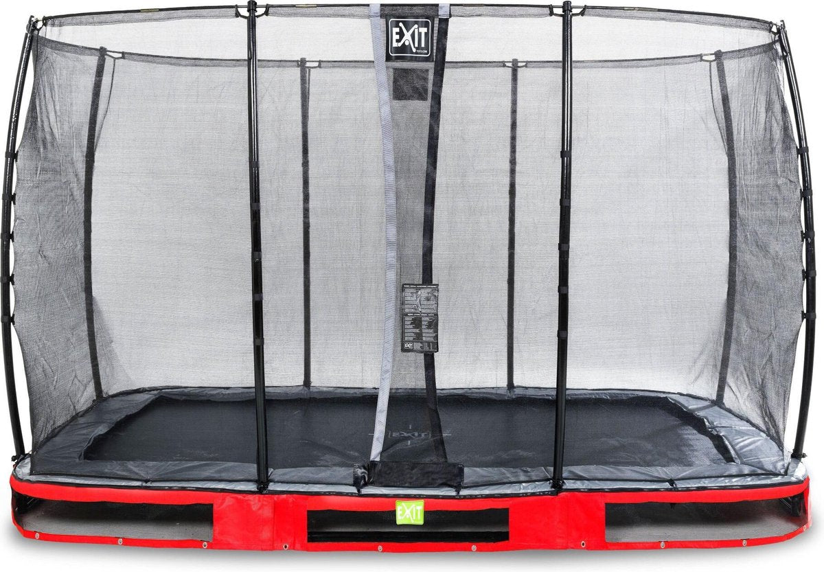 Trampoline EXIT Elegant inground - 244x427cm met Economy veiligheidsnet - rood