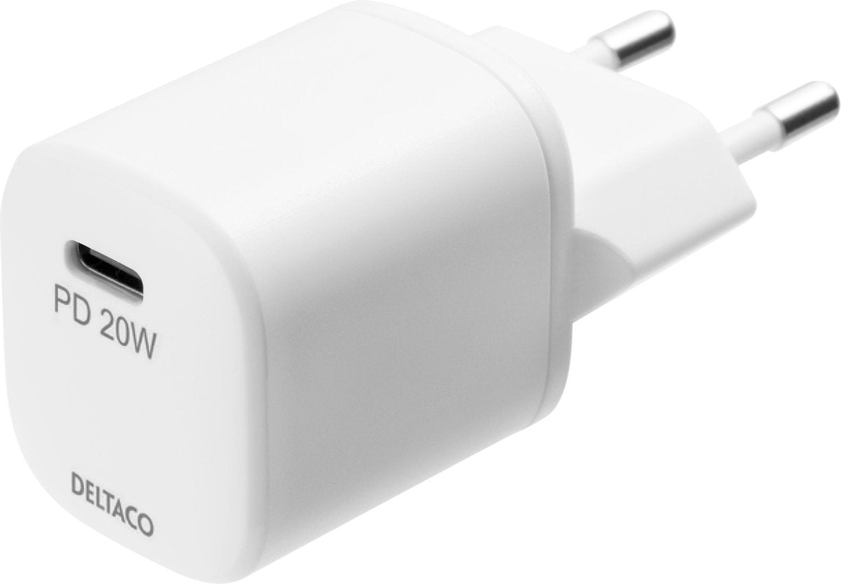DELTACO USBC-AC142 Wandoplader USB-C PD - 20W - Wit