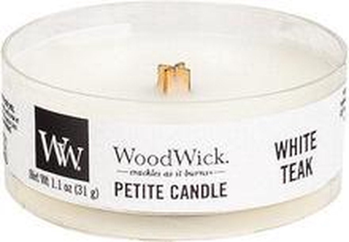 Woodwick White Teak kaars petit