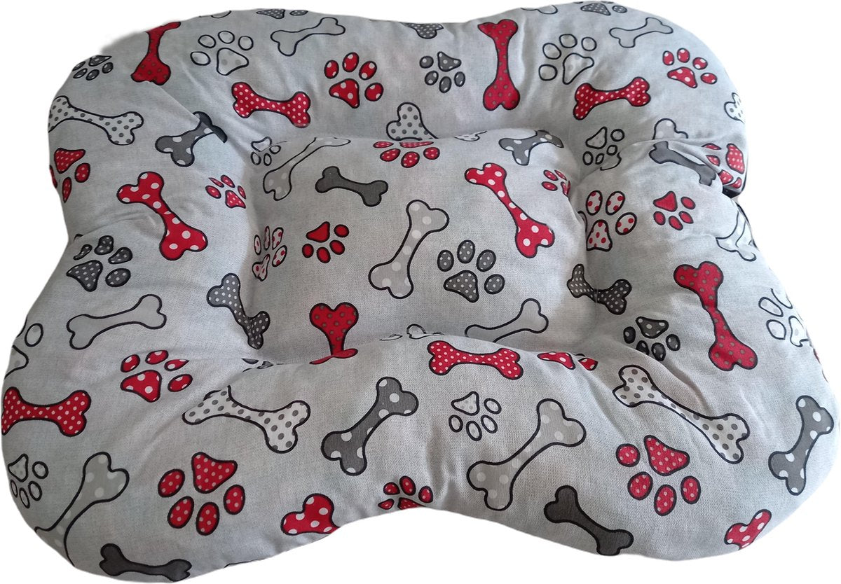kussen voor kleine honden - Katten 70-70 cm (Wit met rode bot- en pootmotieven)
