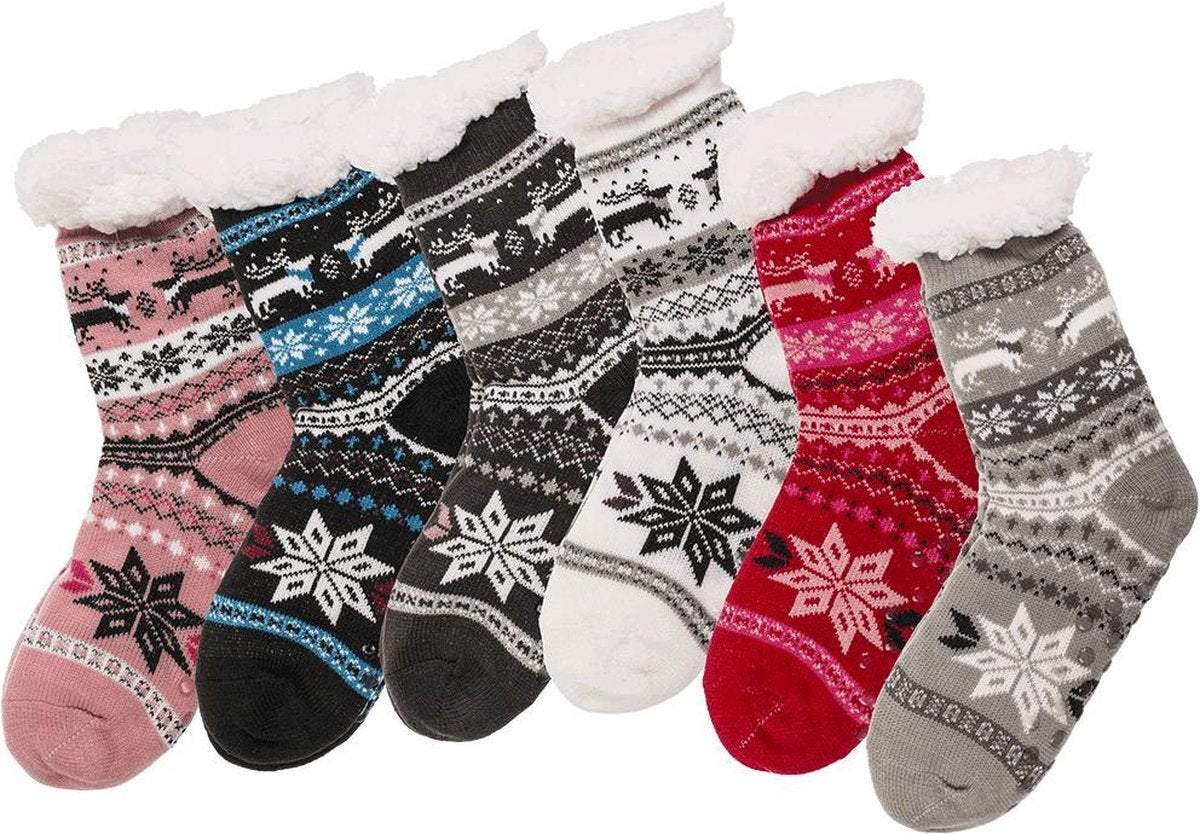Dames Huissokken Met Antislip Zool (Modern Ice Flower) - Maat One size