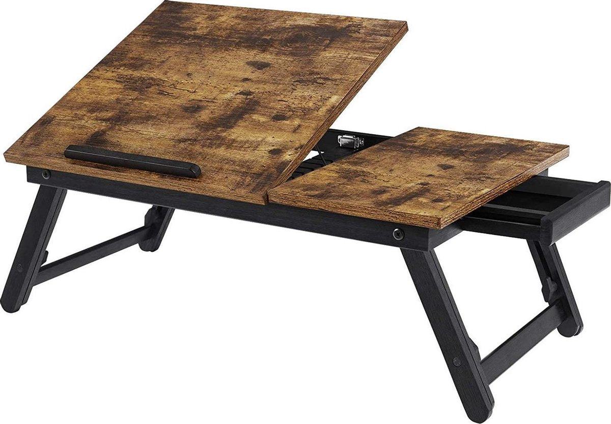 Nancy's Sandy Laptopstandaard - Laptophouder - Voor Bed en Bank - Ontbijttafel - In Hoogte Verstelbaar - 15.6 Inch - Bruin - Zwart - Industrieel