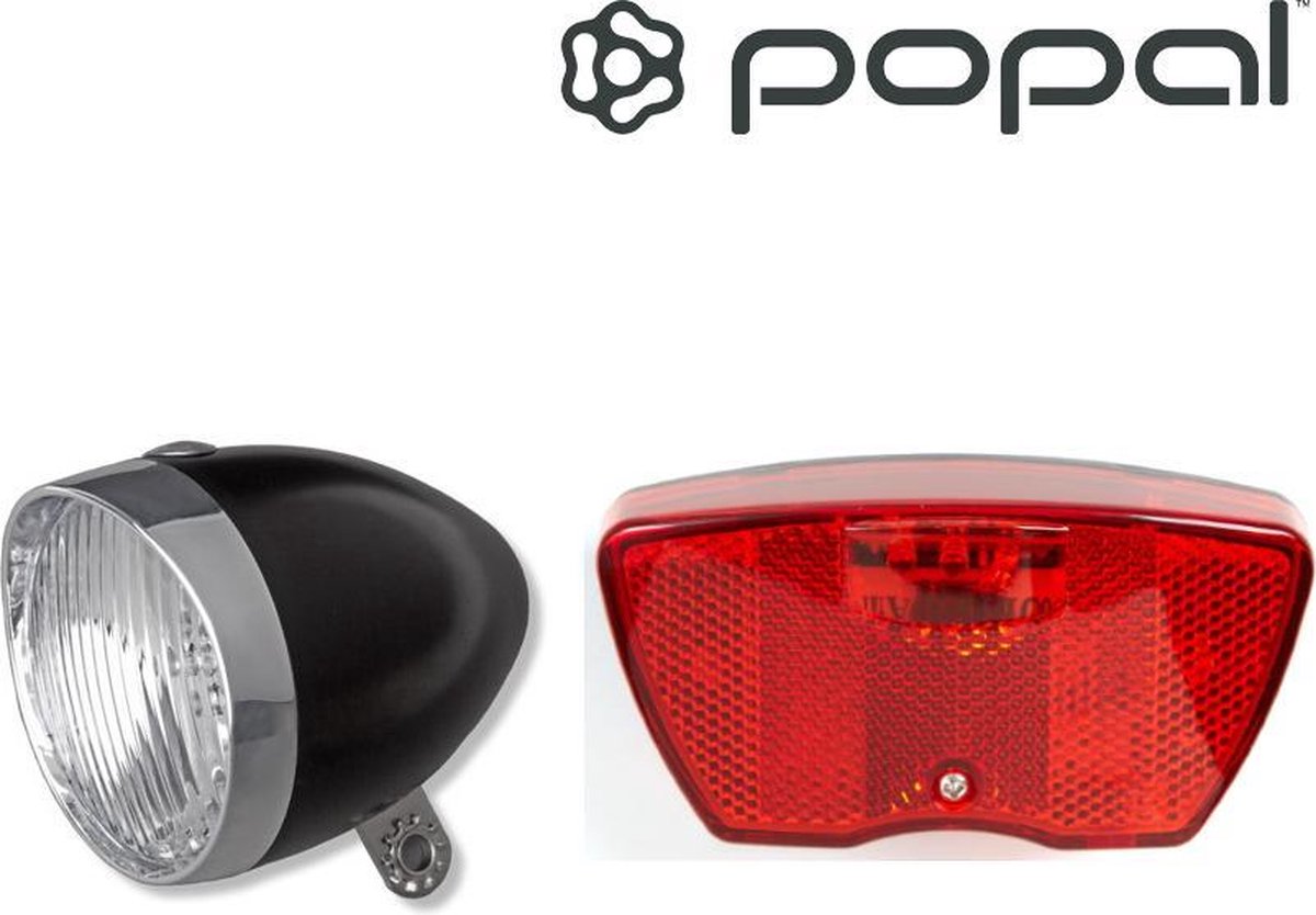 Popal Verlichting | Set Koplamp + Achterlicht | LED | Inclusief Batterijen