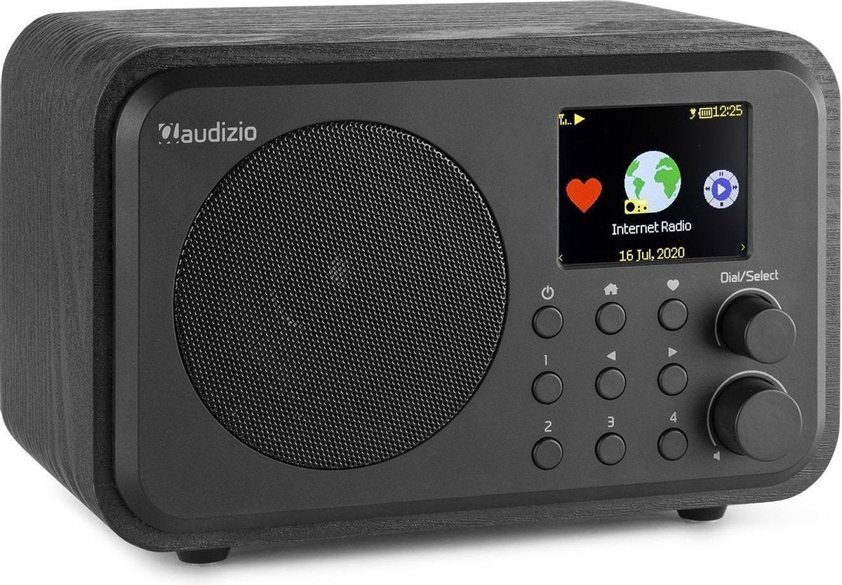 Internet radio met wifi en Bluetooth - Audizio Venice retro radio met wekkerradio en accu - Zwart