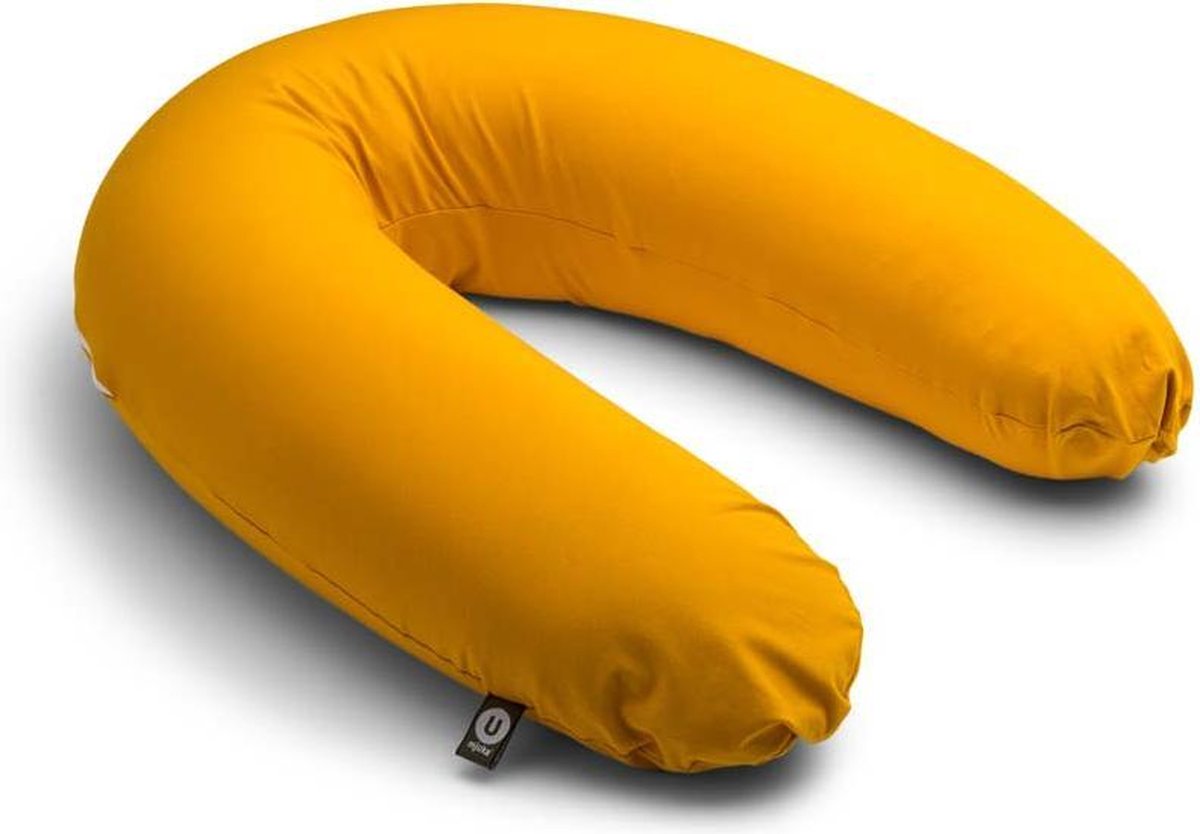 Mjuka Voedingskussen | Incl. Voedingskussenhoes | Polyester Vulling | Babykussen Okergeel | 100% Nederlands Product | 180 cm
