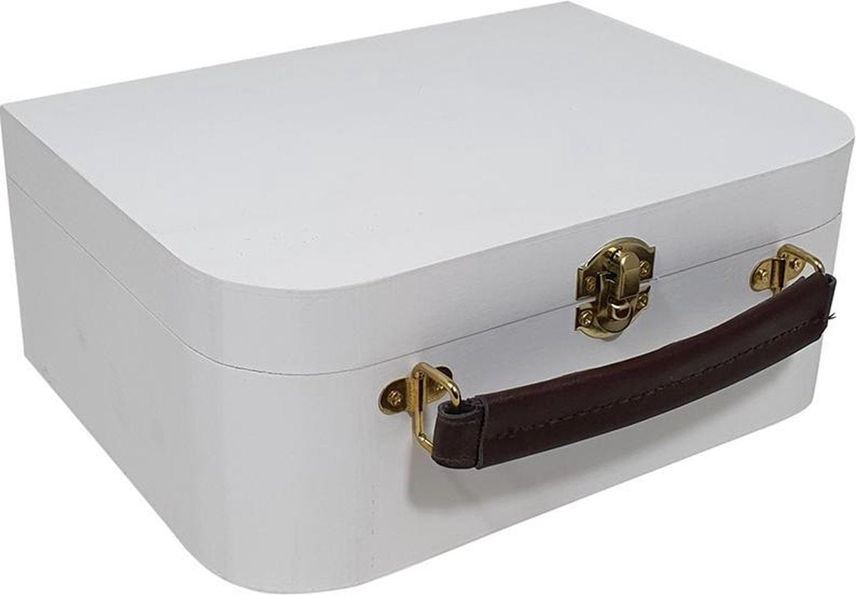 Koffertje wit hout met leren handvat