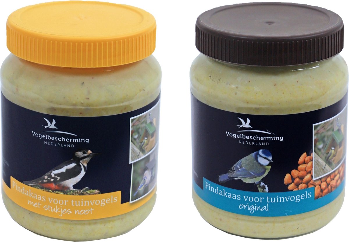 2x Potten buitenvogelvoer vogelpindakaas smaken mix 330 gram