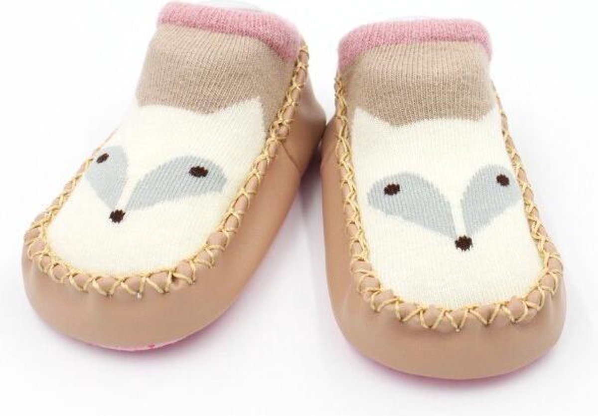 JillyBee - Baby Sokjes - Slofsokken - Sloffen - Antislip - Wit - Beige - 14cm