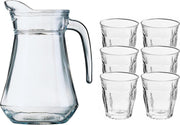 Glazen schenkkan/karaf 1 liter met 6x waterglazen 220 ml - Waterglazen/drinkglazen