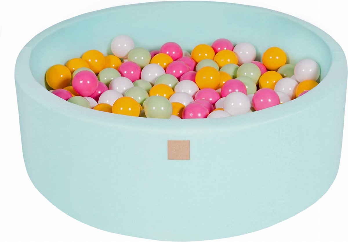 MeowBaby® Ronde Ballenbak set incl 200 ballen 90x30cm - Mint: Wit