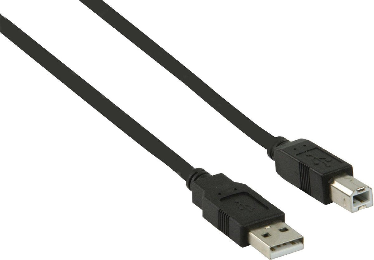 USB-Kabel | USB 2.0 | USB-A Male | USB-B Male | 480 Mbps | Vernikkeld | 5.00 m | Rond | PVC | Zwart | Polybag