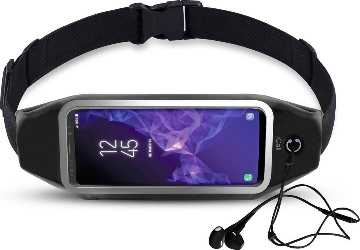 iCall Sportband Heupband - met smartphone houder – universeel - zwart