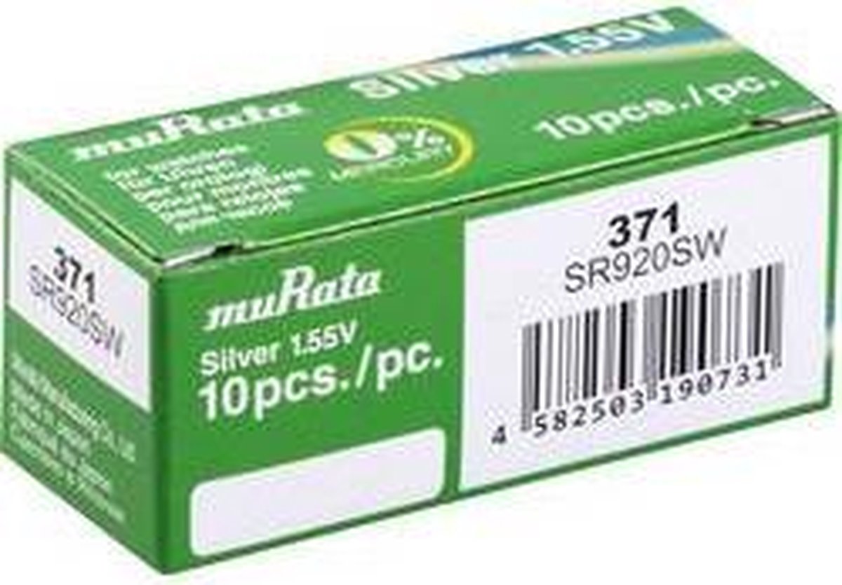371 Knoopcel Zilveroxide 1.55 V 40 mAh Murata SR920SW-PBWW 10 stuk(s)
