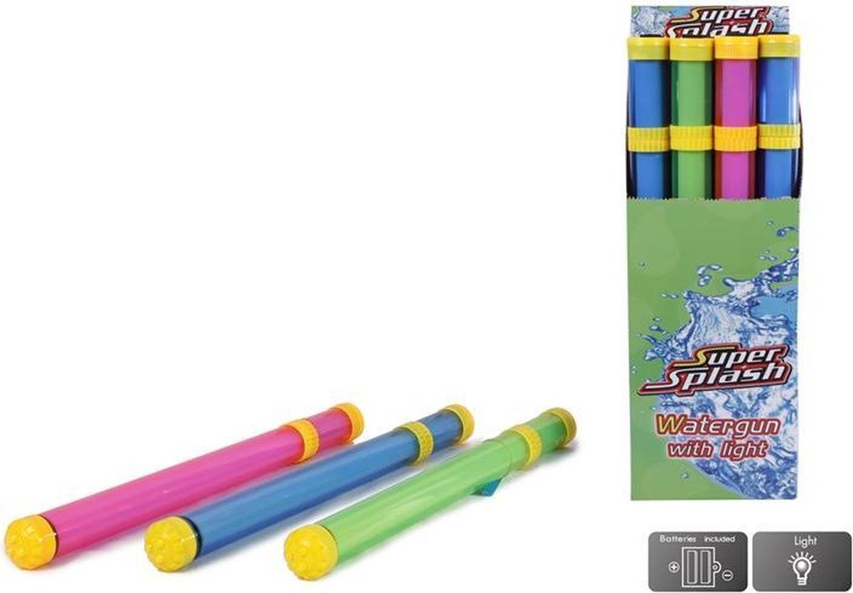 Waterpistool 3 stralen met licht 48 cm 3 kleuren incl. batt.