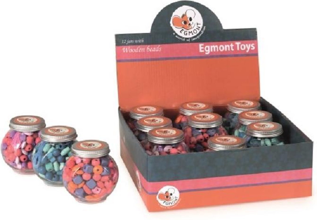 Egmont Toys Display Houten kralen in glazen pot 3 ass (12 st). 3+