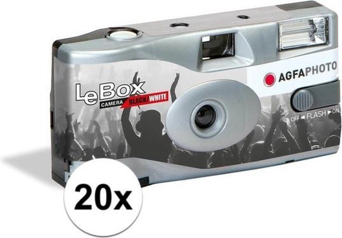 20x Bruiloft/huwelijk wegwerp camera met flitser en 36 zwart/wit fotos - Vrijgezellenfeest zwartwit fotos weggooi fototoestel