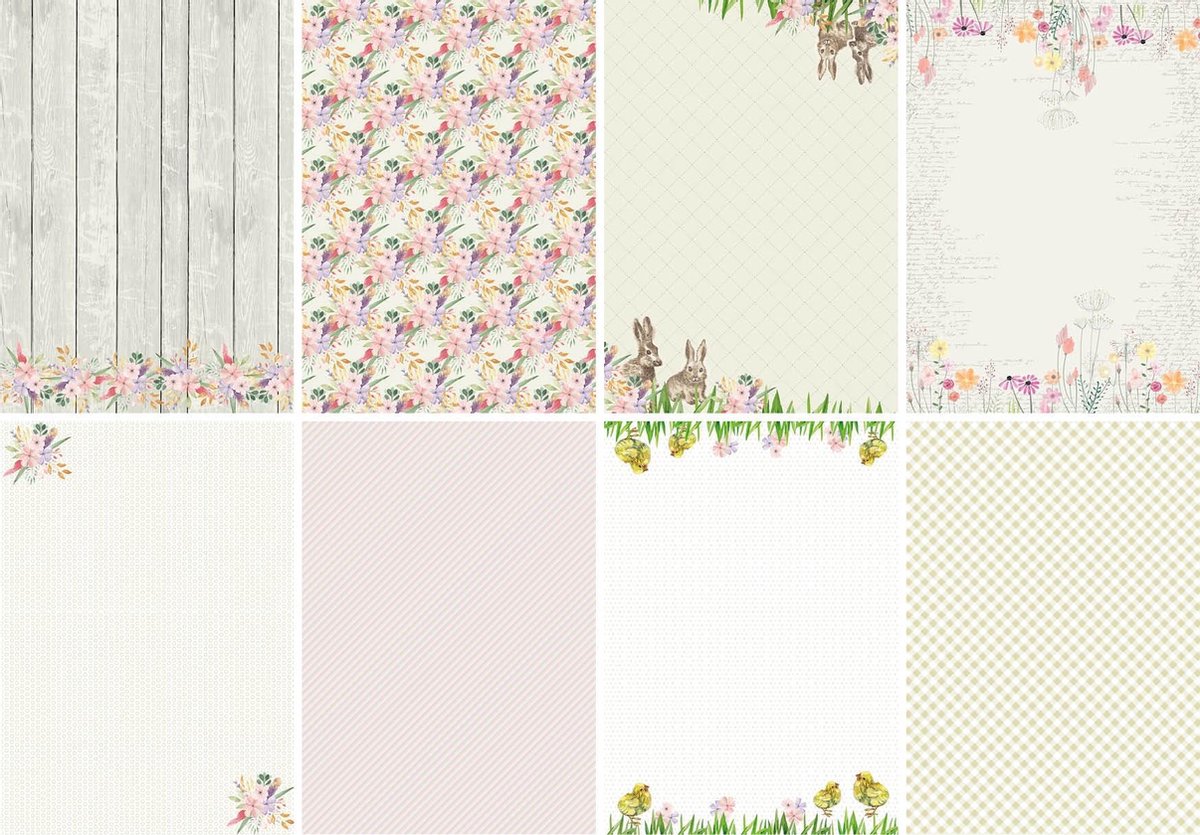 Joy!Crafts / Papierset - Design - Spring mood / A4 -12 vellen - 3x4 designs dubbelzijdig geprint - 200 grams / Hobby Paaspapier
