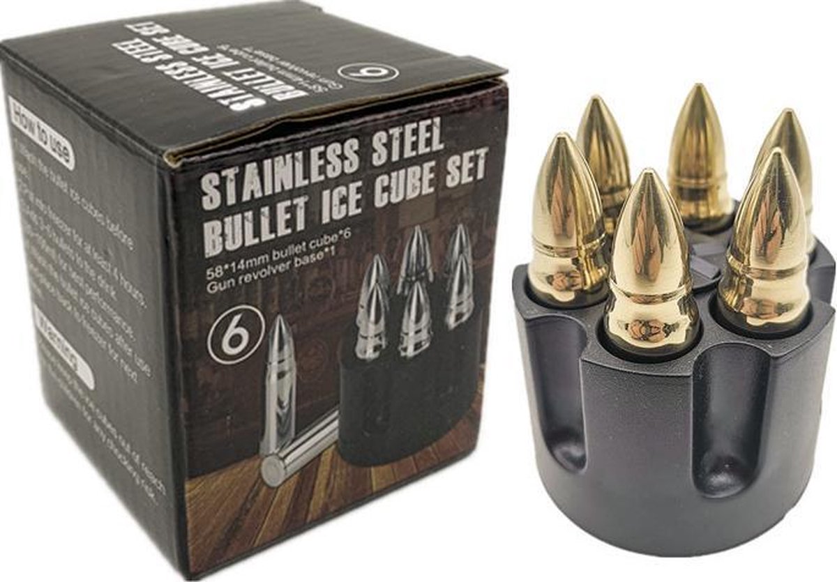 TDR-RVS 6 Whiskey stones- met een vorm van kogel-herbruikbaar-goud