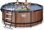 EXIT Wood zwembad ø360x122cm met overkapping en zandfilter- en warmtepomp - bruin